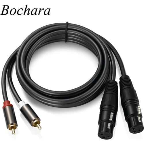 Bochara 1.5m 2RCA Male to Dual XLR Female OFC AUX Audio Cable Shielded For Amplifier Mixer
