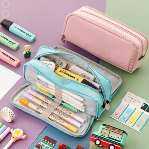 Cute Macaron Color Pen Case Dual Side Canvas Washable Pencil Bag School Supplies Special Storage Pouch Stationery