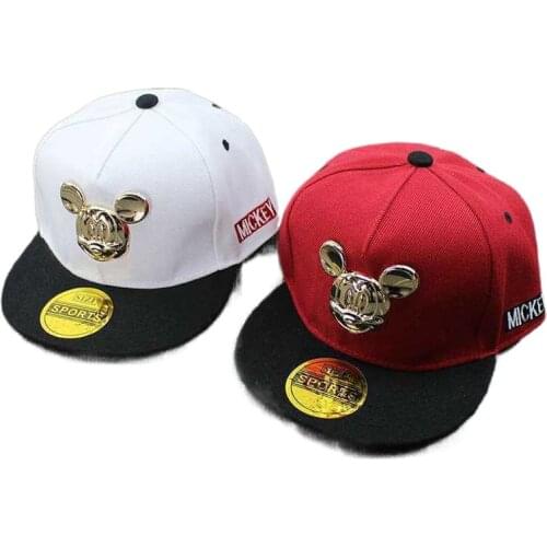 Disney Anime Mouse Mickey Kids Hat Boy Girl Hip Hop Caps With Ears Flat Mickey Minnie Mouse Baby Travel Hat Figure Toy Gift
