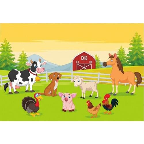 Farm with Cartoon Poultry Backdrop Photography Background Celebration Photo Booth Studio Decor