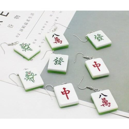 Interesting creative design ladies mahjong Chinese style resin pendant earrings hook earrings DIY handmade jewelry making