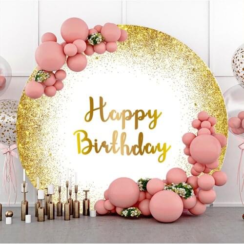 Laeacco Round Background Circle Backdrops For Birthday Party Wedding Newborn Baby Shower Customized Elastic Gold Dots Photocall
