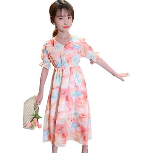 Kids Dresses For Girls Floral Pattern Dress For Girl Summer Kids Dress Casual Style Childrens Clothing 6 8 10 12 14