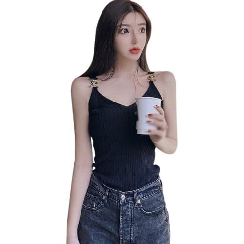 Sexy Tank Top Vest With The Machine Sling Crop Tops Womens Summer V-Neck Sexy Young Knit Solid Bottoming Vests Camisoles