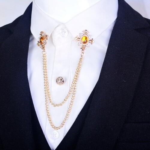 Cross Crystal Rhinestone Brooches Pins Mens Suit Lapel Pin Shirt Collar Buckle Tassel Chain Brooch Accessories Jewelry Luxury