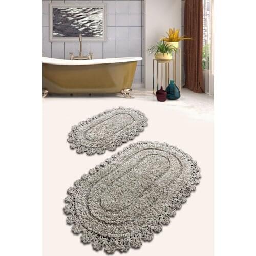 Cotton Stone 2 Piece Set 100% Cotton Bath Mat, Bathroom Toilet Seat Set