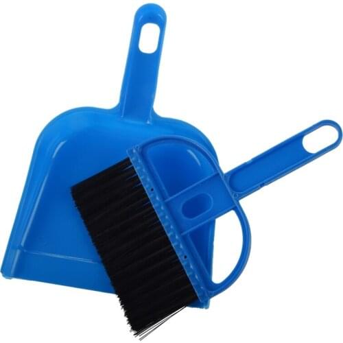 Desktop Keyboard Clean Mini Brush Dust Pan Set Blk Blue