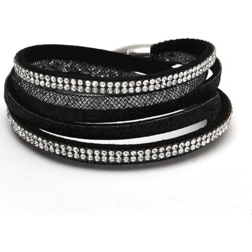Miasol Multilayers Straps Resin Crystal Rhinestone Bling Double Wrap Magnetic Bracelets Wristband For Women Jewelry Gifts