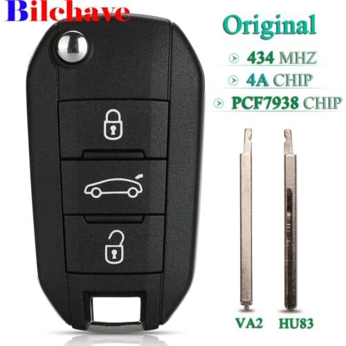 Bilchave 3 Buttons 434Mhz 4A PCF7938 Chip Smart Remote Car Key Fob For Citroen C4 Cactus Hella With Hu83/VA2 Blade