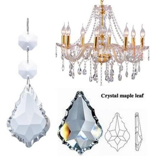 50mm Maple Leaf Pendant Octagonl Bead Artificial Crystal Prisms Beads Lamp Pendant Lighting Chandelier Hanging Accessories