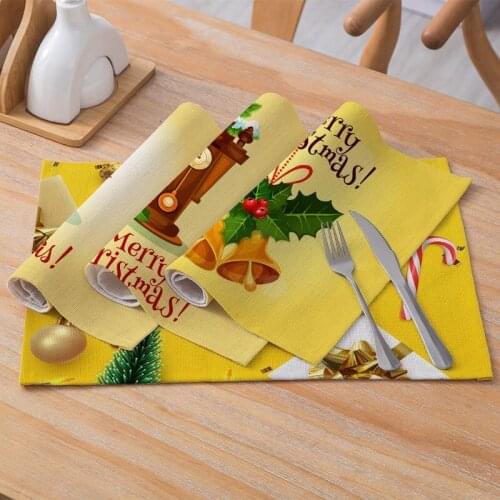 Christmas Cotton Linen Bowl Chopsticks Cutlery Mat Coaster Place Mat Dining Table Non Slip Pad Table Mat
