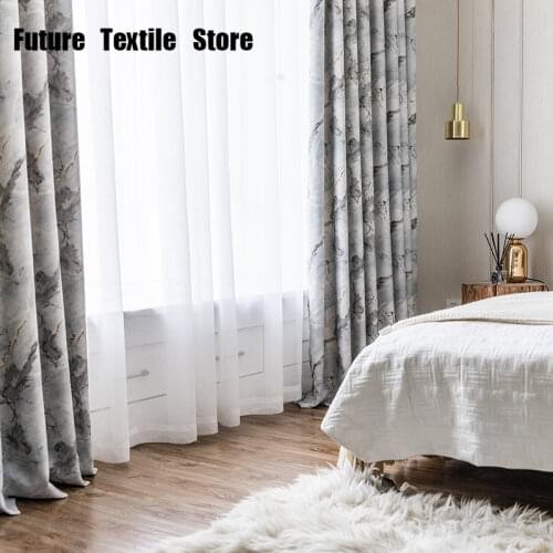 Northern Europe Modern and Simple Marble Pattern Printing High Shading Blackout Curtains for Living Room Bedroom