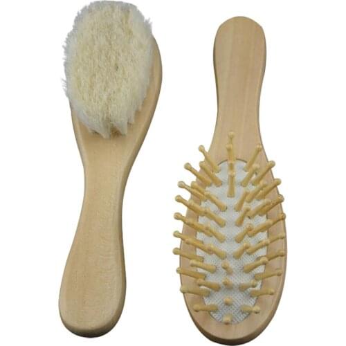 2pcs New Baby Care Pure Natural Wool Baby Wooden Brush Comb Brush Baby Hairbrush Newborn Hair Brush Infant Comb Head Massager