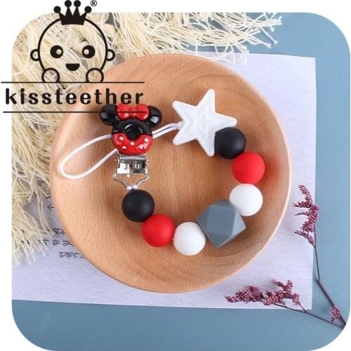 Kissteether Silicone Star Beads Baby Pacifier Clips Chain Nipple Pacifier Chain with Mouse Holder for Baby Baby Shower Gift