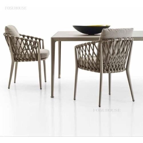 Modern Outdoor Beach Chairs Simple Leisure Balcony Courtyard Backrest Chair Nordic Rope Braided Armchair Furniture Beach Chair