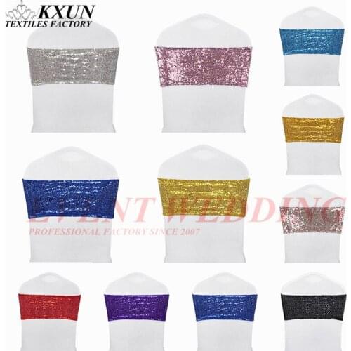 Spandex Lycra Sequin Chair Band Sash Elastic Stretch Glitter Chair Cover Bow Ties Hotel Party Wedding Decoration