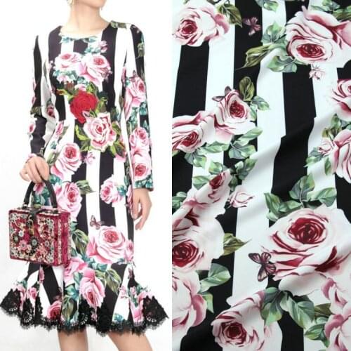 50x145cm Polyester Stretch Rose Printed Fabric Factory Custom Handmade DIY Children Dress Shirt Cloth Fabric S for Sewing