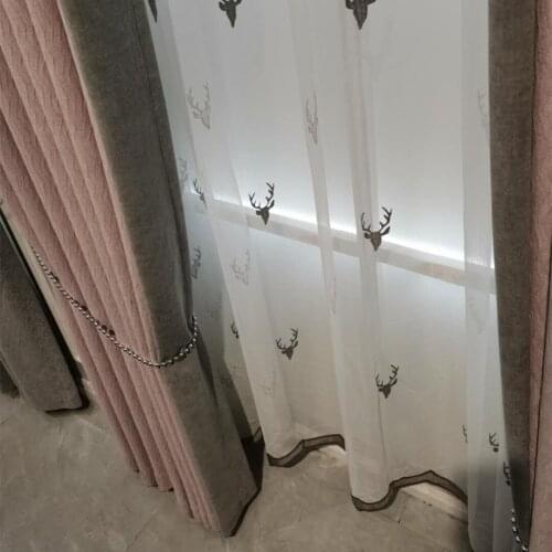 Golden Elk Forest Pattern Tulle Embroidered Curtains For Living room Voile Decor Bedroom Luxury Sheer Window Screen Panel Custom