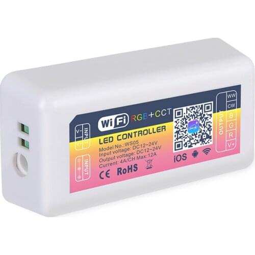 DC12-24V 12A WiFi LED Light Smart Controller RGB+CCT RGBWW Controller for RGB LED Strip Light Lamp