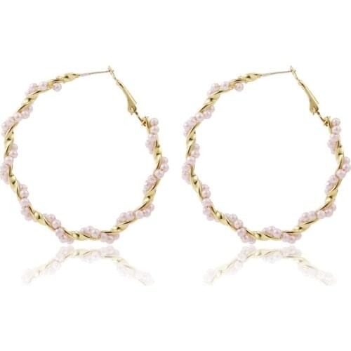 Twisted Pearl Earrings Chain Round Earrings Wedding Fashion Womens Earrings Jewelry For Women Girl Lady