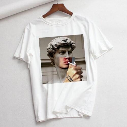 Womens Tshirt Harajuku New Summer Casual Short-sleeved Oversized T Shirt Funny David Michelangelo Smokes Printed Fashion Female