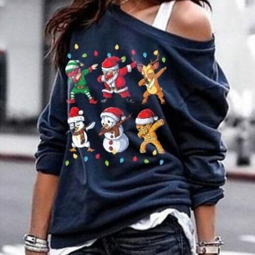 Women Casual Hot Christmas Tree Tee Tops Lady Long Sleeve Xmas Pullover T Shirt Spring Autumn Off Shoulder Streetwear Plus Size