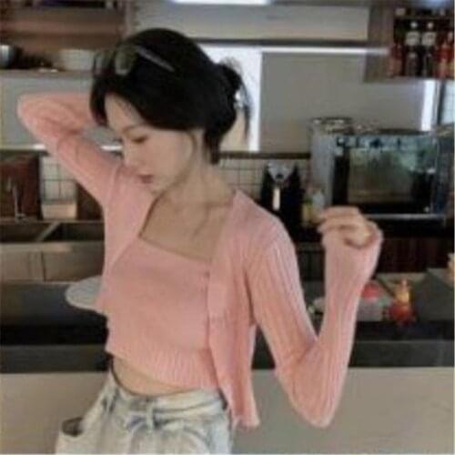 Womens Knitwear tops 2021 Sweaters Women Summer Fall Sexy Slim Stretch Ladies Cropped Cardigan Lovely Fashion Solid Popular