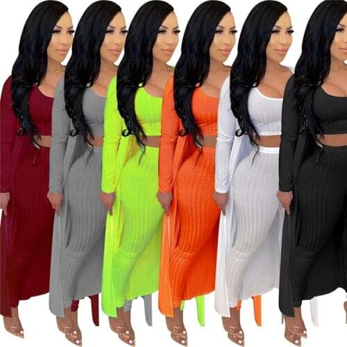 2020 Hot Sale 3 PCS Outfit Tracksuit Solid Color Cardigan Vest Leggings Casual Women Three Piece Set
