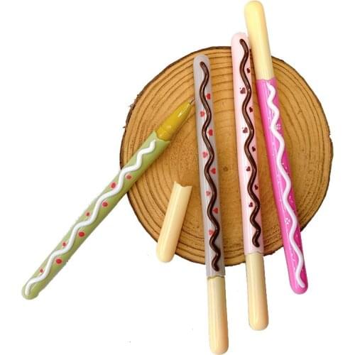 30pcs Biscuit stick gel pen Plastic chocolate Black Stationery office Signing School supplies free shipping wholesale 0.38mm