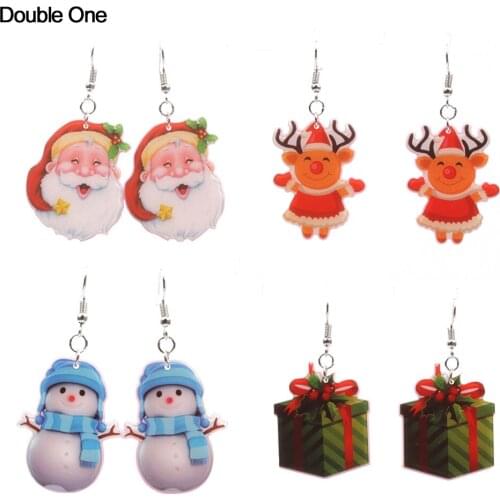 4 Pairs Christmas Dangle Earrings Set Xmas Christmas Tree Santa Claus Snowman Gift Box Deer Bell Sock Drop Earrings Gift