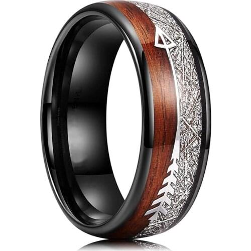 8mm Fashion Men Rings Tungsten Carbide Ring Wood Inlay Arrow Engagement Ring Wedding Jewelry Gifts Accessories