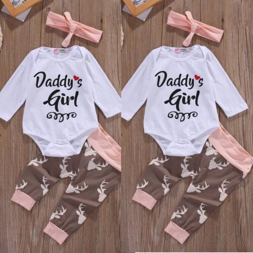 Christmas Newborn Infant Early Baby Girl Clothes Set Tops Pants Bodysuit Outfits Headband 3pcs Cute Baby Girls Clothing