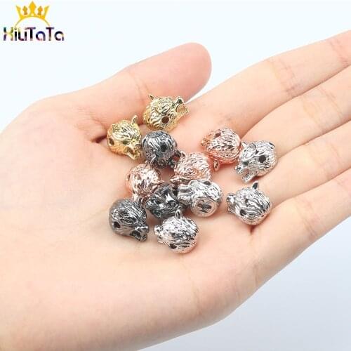 3pcs/lot Animal Wolf Head Brass Micro Pave Cubic Zirconia Beads For Bracelet Charms CZ Spacer Beads DIY Jewelry Accessories
