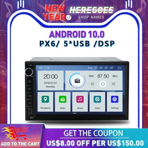 Carplay DSP PX6 IPS Android 10.0 4GB +64GB Radio GPS Map Bluetooth 5.0 Wifi Car DVD Multimedia player 2 Din For Nissan Universal