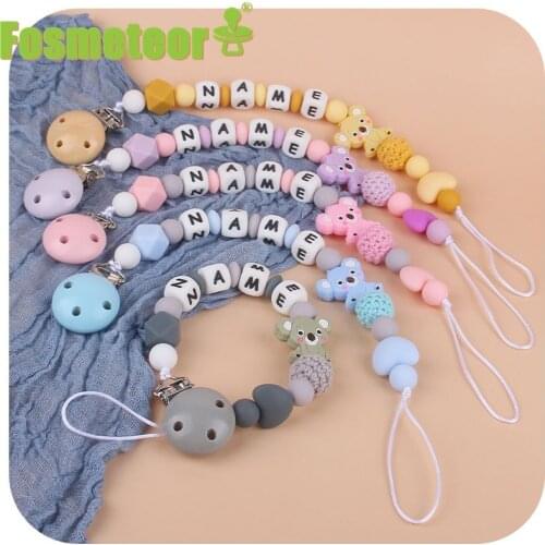 Fosmeteor Baby Teether Bracelet Food Grade Silicone Chews Nurse Gift Toys Koala Teething Necklace Pacifier Clip With Name Custom