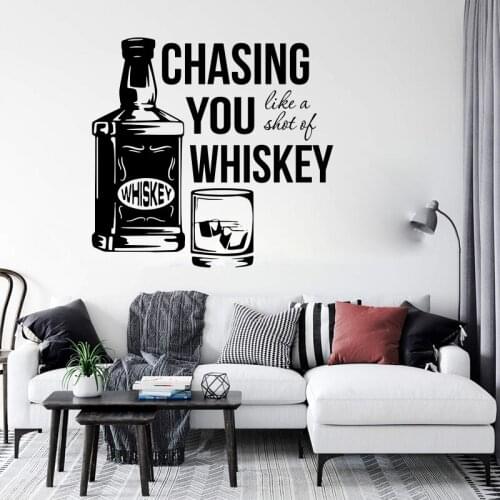 Chasing You Like A Shot Of Whiskey Wine Wall Decal Kitchen Resturant Bar Pub Glass Wall Sticker Playroom Vinyl