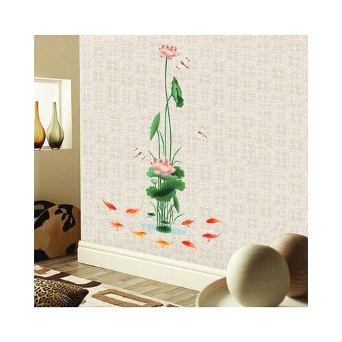 Chinese Style Home Decor Wall Sticker Lotus Wall Painting Study Room Living Room Decoration Poster Plant Bedroom Decor Wallpaper