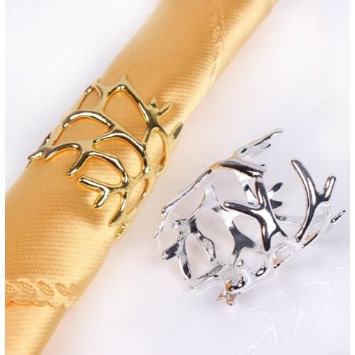 Elegant Branch Design Gold Silver Plating Metal Alloy Napkin Rings Set of 6 Pieces
