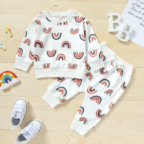 Baby Girls Boys Clothes Set Rainbow Print Long Sleeve Pullover Tops+Pants Toddler Baby Clothes Autumn Casual 2pcs