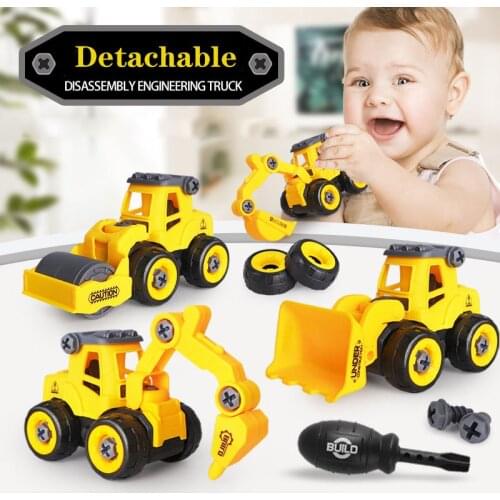 DIY construction car series toys Various DIY detachable assembly sliding Vehicle educational toys for boys Big building block