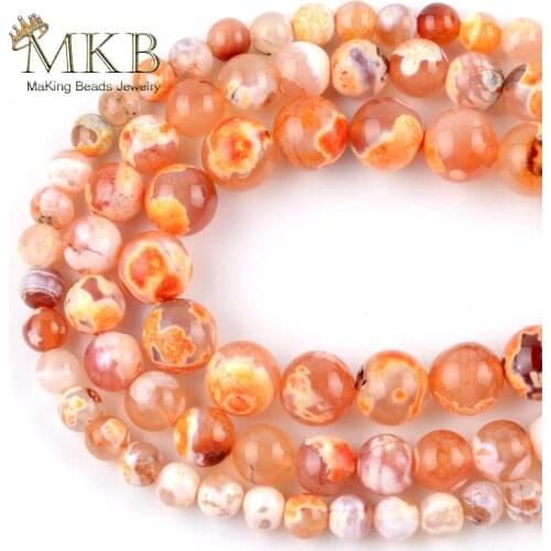 Natural Orange Fire Agates Stone Round Loose Beads For Jewelry Making 6/8/10mm Jewellery Spacer Beads DIY Bracelets Necklace 15"