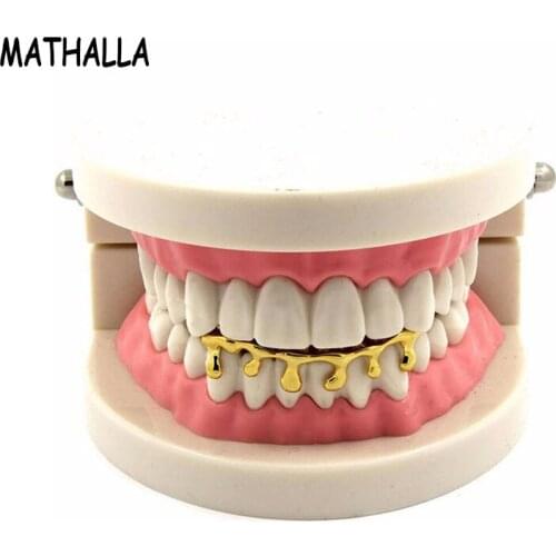 MATHALLA Classical Gold Drop Decorated With Hiphop Teeth Grillz Grills