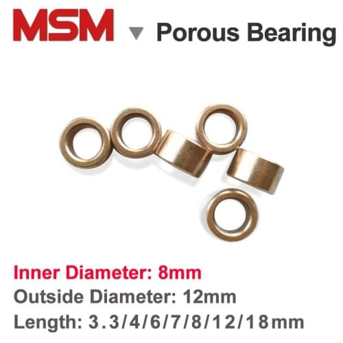 MSM Copper Sleeves 8x12x3.3/8x12x6/8x12x7/8x12x8/8x12x12/8x12x18mm Porous Bearings Tin Bronze Base Powder Metallurgy Oil Bushing