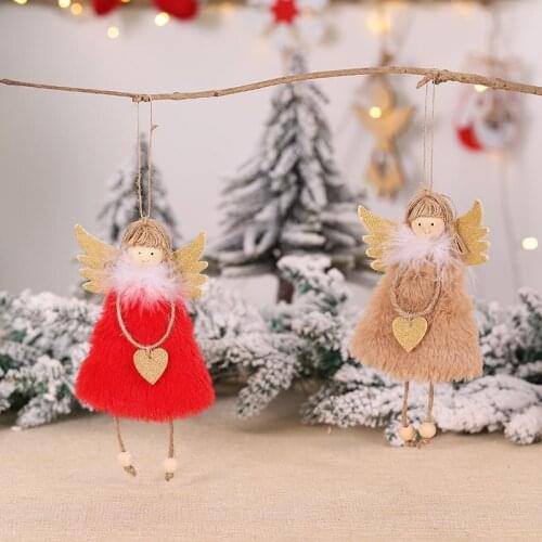 Cute plush Christmas Angel Doll Girl Pendant Xmas Tree Decorations for Home Wooden Christmas Tree Ornaments Xmas Gift for Kids
