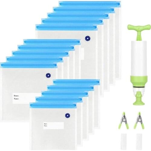 Reusable Vacuum Food Sealer Bags Kit - 3 Sizes Sous Vide Bag with Pump 3 Sous Vide Bag Clips 3 Sealing Clips for Food