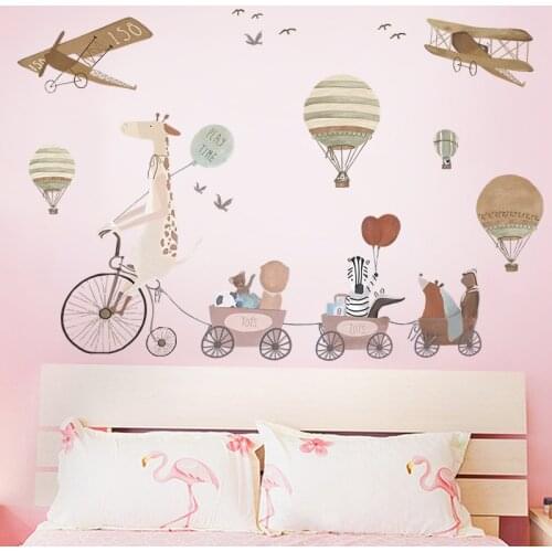 Cartoon Hot Air Balloon Wall Stickers For Kids Rooms Animals Kids Wall Decor Baby Nursery Room Decoration Removable Wall Decals