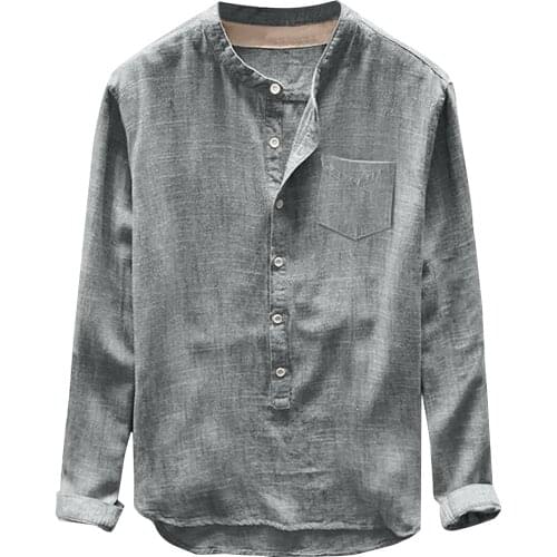 Mens Linen Blouse Long Sleeve Baggy Buttons Summer Solid Comfortable Solid Casual Loose Holiday Shirts Tee Tops