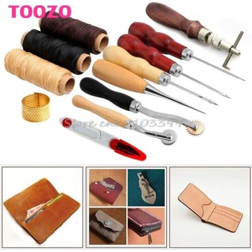 14Pcs Set Leather Craft Hand Stitching Sewing Tool Thread Awl Waxed Thimble Kit G08 Whosale&DropShip