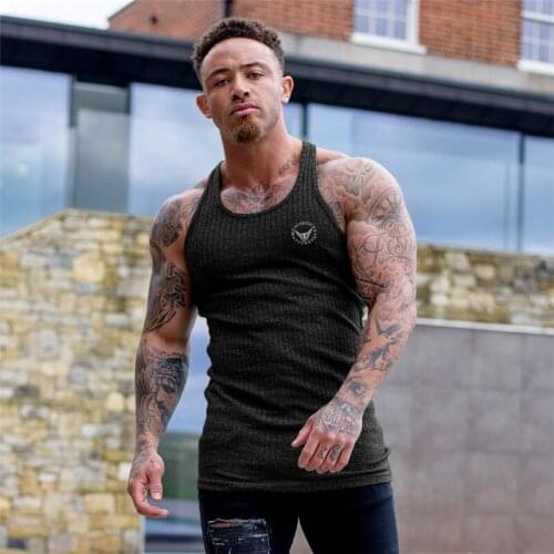 New Mens Fashion Solid O Neck Sleeveless T Shirt Fitness Slim Fit Sports Strips Tank Top Singlets Summer Knitted Gym Clothing