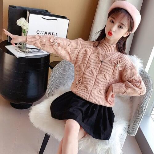 New Girls Sweater Babys Coat Outwear 2021 Bow Thicken Warm Warm Winter Autumn Jacket Knitting Pullover Childrens Clothing